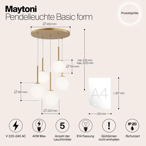 Светильник подвесной Basic form MOD321PL-05G1 Maytoni белый на 5 ламп, основание золотое в стиле современный каскад шар фото 4