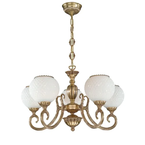 Люстра подвесная  L 8550/5 Reccagni Angelo белая на 5 ламп, основание золотое в стиле классический 