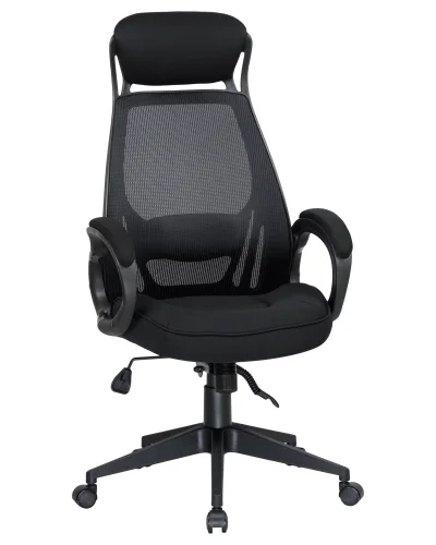 Офисное кресло для руководителей 109BL_Black-LMR STEVEN BLACK, чёрный пластик, чёрная ткань Dobrin, чёрный/сетка, ножки/металл/чёрный, размеры - 1210*1270***720*720