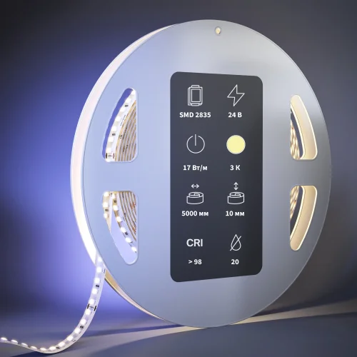 Светодиодная лента 24В 2835 17Вт/м 3000К 5м IP 20 201091 Maytoni цвет LED тёплый белый 3000K, световой поток 1530Lm фото 3
