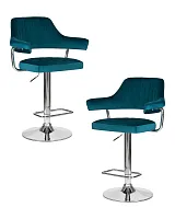 Стул барный набор 2 шт. SET-2 5019-LM CHARLY, цвет сиденья морской волны велюр (MJ9-99), цвет основания хромированная сталь Dobrin, /велюр, ножки/металл/хром, размеры - 990*1200***610*540