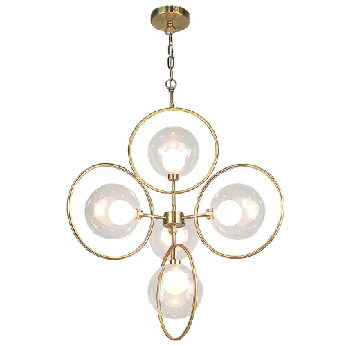 Люстра подвесная Alfa 745053 Lightstar золотая прозрачная на 5 ламп, основание золотое в стиле современный шар