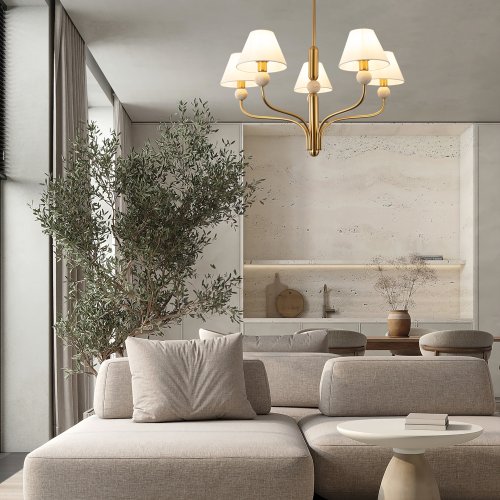 Люстра на штанге Aurelia FR2058PL-05BS Freya белая на 5 ламп, основание латунь в стиле классический кантри американский фото 2 Люстра на штанге Aurelia FR2058PL-05BS Freya белая на 5 ламп, основание латунь в стиле классический кантри американский фото 2