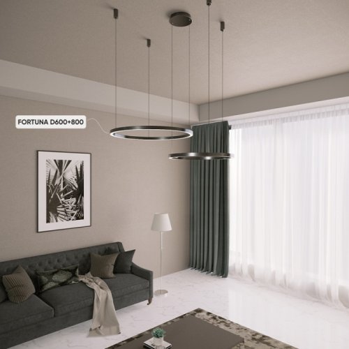 Люстра подвесная ЛЕД с пультом FORTUNA SP123W LED BLACK Crystal Lux чёрная на 1 лампу, основание чёрное в стиле минимализм кольца с пультом фото 3