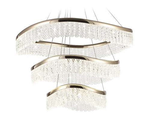 Люстра подвесная LED TR49731 Ambrella light прозрачная на 1 лампа, основание золотое в стиле современный хай-тек кольца