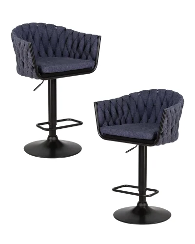 Стул барный набор 2 шт. SET-2 9690-LM LEON, цвет сиденья синий (LAR-275-29), цвет основания черный Dobrin, /текстиль, ножки/металл/чёрный, размеры - 890*1100***550*490