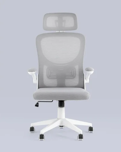 Кресло офисное TopChairs Airone, белый УТ000036681 Stool Group, серый/сетка текстиль, ножки/металл/белый, размеры - ***** фото 2