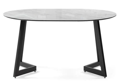 Стеклянный стол Алингсос 100(140)х100х76 белый мрамор / черный 532387 Woodville столешница белая мрамор из стекло фото 4