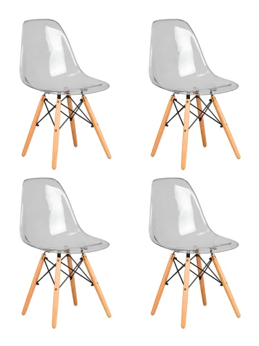 Стул обеденный набор 4 шт. SET-4 818-LMZL DSW CASPER, цвет сиденья прозрачный, цвет основания светлый бук Dobrin, /полимер, ножки/металл/дерево/светлый бук, размеры - *815***460*520