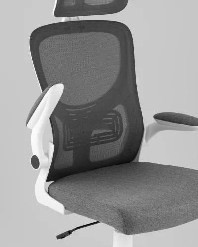 Кресло офисное TopChairs Airone, серый, в ткани УТ000040352 Stool Group, серый/сетка текстиль, ножки/металл/белый, размеры - *1250**** фото 2