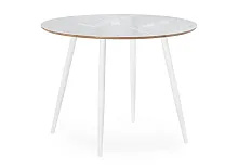 Стеклянный стол Абилин 100(140)х76 ультра белое стекло / дуб вотан / белый матовый 516545 Woodville столешница белая из стекло