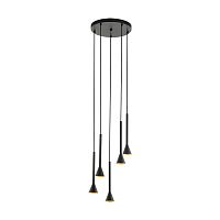 Светильник подвесной Cortaderas 97606 Eglo чёрный золотой 5 ламп, основание чёрное в стиле современный каскад трубочки