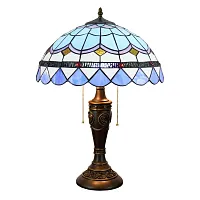 Настольная лампа Тиффани Mediterranean OFT894 Tiffany Lighting голубая разноцветная белая 2 лампы, основание коричневое полимер в стиле тиффани средиземноморский орнамент