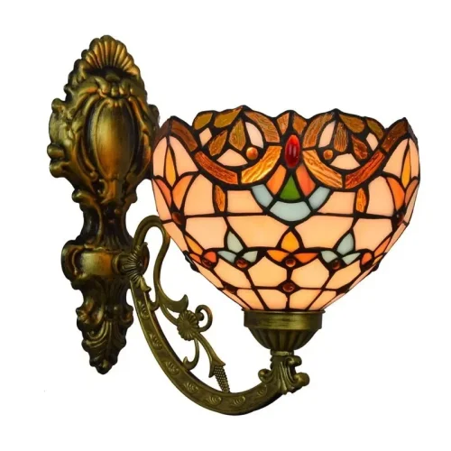 Бра Тиффани 830-801-01 Velante разноцветный на 1 лампа, основание коричневое бронзовое в стиле тиффани орнамент цветы фото 10