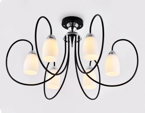 Люстра потолочная TR3121 Ambrella light белая на 6 ламп, основание чёрное в стиле современный  фото 3