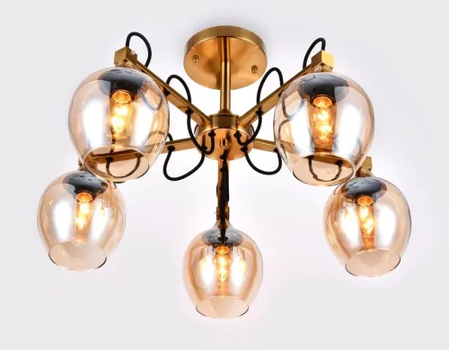 Люстра потолочная TR9061 Ambrella light янтарная на 5 ламп, основание бронзовое в стиле современный лофт  фото 2