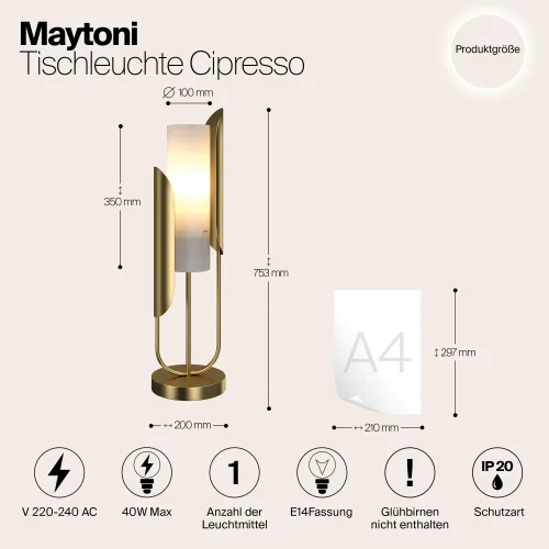 Настольная лампа Сipresso Z014TL-01G Maytoni белая на 1 лампу, основание золотое металл в стиле современный фото 10