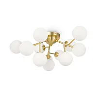 Люстра потолочная Dallas MOD545CL-12BS Maytoni белая на 12 ламп, основание золотое в стиле модерн молекула