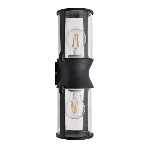 Настенный светильник уличный Minchir A8306AL-2BK Arte Lamp уличный IP65 чёрный на 2 лампы, плафон прозрачный в стиле современный E27