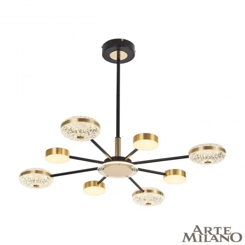 Люстра на штанге LED Ferrara-72069 272069/8 BK/GD Arte Milano прозрачная на 1 лампу, основание чёрное в стиле хай-тек современный 
