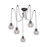 Светильник подвесной V4884-1/5S Vitaluce чёрный на 5 ламп, основание чёрное в стиле лофт паук