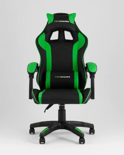 Кресло спортивное TopChairs Shadow, черно-зеленый УТ000039465 Stool Group, чёрный зелёный/экокожа, ножки/пластик/чёрный, размеры - *1270**** фото 2