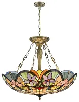 Люстра подвесная Тиффани 818-807-06 Velante разноцветная на 6 ламп, основание коричневое бронзовое в стиле тиффани орнамент цветы