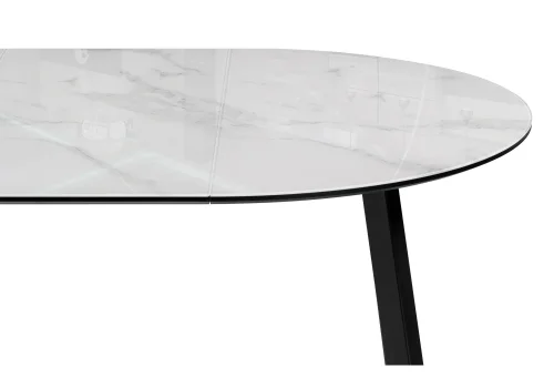 Стеклянный стол Алингсос 100(140)х100х76 белый мрамор / черный 532387 Woodville столешница белая мрамор из стекло фото 9