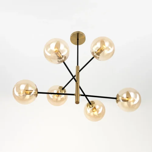 Люстра на штанге Лорен CL146263 Citilux янтарная на 6 ламп, основание бронзовое в стиле современный молекула шар фото 2