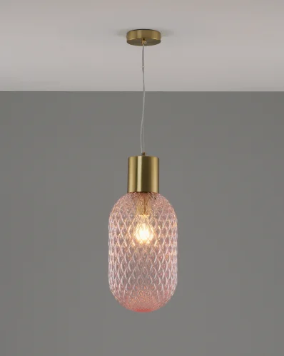 Светильник подвесной Sunset V10920-P Moderli розовый 1 лампа, основание золотое в стиле современный выдувное