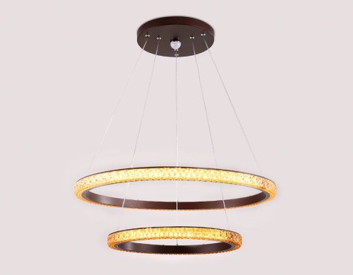 Люстра подвесная LED с пультом Orbital Crystal FF11 Ambrella light коричневая белая на 1 лампа, основание коричневое в стиле хай-тек модерн с пультом кольца фото 8