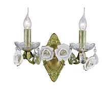 Бра Fiori di rose W1770.2 Lucia Tucci без плафона на 2 лампы, основание золотое зелёное белое в стиле прованс флористика Бра Fiori di rose W1770.2 Lucia Tucci без плафона на 2 лампы, основание золотое зелёное белое в стиле прованс флористика