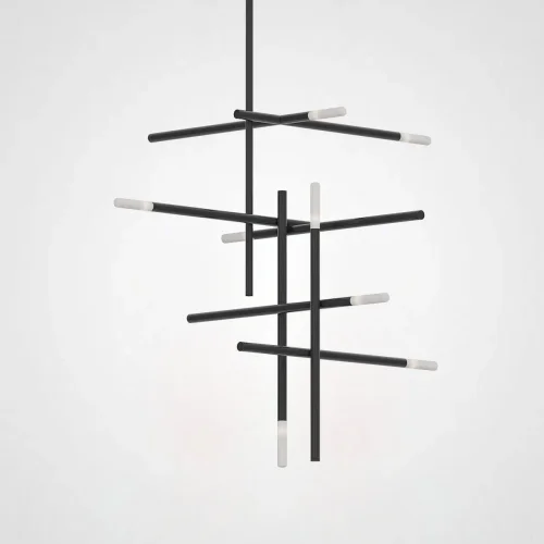 Люстра подвесная TRAVERSE H105 Black 207814-26 ImperiumLoft белая на 8 ламп, основание чёрное в стиле минимализм 