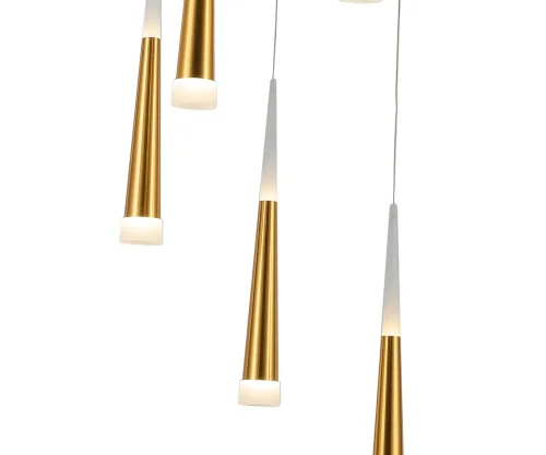 Светильник подвесной LED Рэй 6114-5A,33 Kink Light прозрачный 5 ламп, основание золотое в стиле современный хай-тек каскад трубочки фото 2