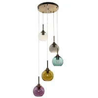 Светильник подвесной Крайс 657012505 DeMarkt разноцветный 5 ламп, основание никель в стиле современный каскад шар