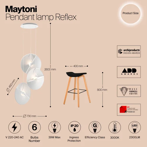 Светильник подвесной LED Reflex MOD154PL-L6W3K1 Maytoni белый на 1 лампу, основание белое в стиле фото 8