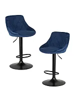 Стул барный набор 2 шт. SET-2 5007_BlackBase-LM LOGAN BLACK, цвет сиденья синий (MJ9-117), цвет основания черный Dobrin, /велюр, ножки/металл/чёрный, размеры - 840*1060***455*480