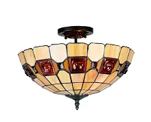 Люстра потолочная Almendra OML-80507-03 Omnilux бежевая коричневая на 3 лампы, основание античное бронза в стиле тиффани орнамент