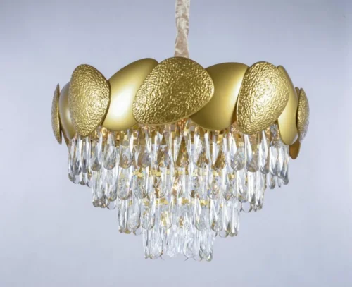 Люстра подвесная Ardea OML-66903-09 Omnilux золотая прозрачная на 9 ламп, основание золотое медь латунь в стиле классический 