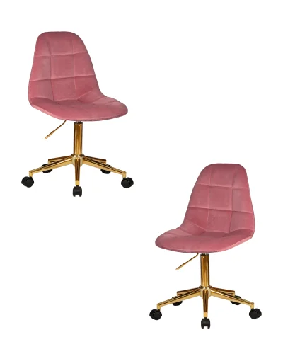Офисное кресло набор 2 шт. SET-2 9800-Gold-LM MONTY GOLD, цвет розовый велюр (MJ9-32) Dobrin, /велюр, ножки/металл/золотой, размеры - 820*930***620*620