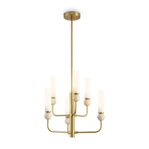 Люстра на штанге Sunspot FR5482CL-06BS1 Freya белая на 6 ламп, основание латунь в стиле современный 