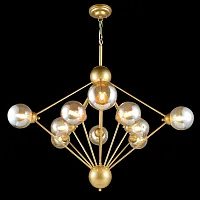 Люстра подвесная STUTTGART 91006/10C GOLD Natali Kovaltseva янтарная прозрачная на 10 ламп, основание золотое в стиле лофт модерн шар