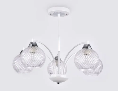Люстра потолочная TR9010 Ambrella light белая на 5 ламп, основание белое в стиле современный шар фото 3