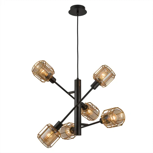 Люстра подвесная Таверна CL542162 Citilux прозрачная бронзовая янтарная на 6 ламп, основание чёрное в стиле кантри 