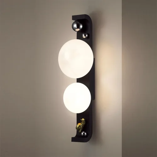 Настенный светильник уличный Luma 5434/2W Odeon Light уличный IP54 чёрный на 2 лампы, плафон белый в стиле флористика скандинавский современный G9 фото 5