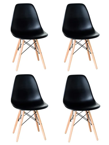 Стул обеденный набор 4 шт. SET-4 638PP-LMZL DSW, цвет сиденья черный (B-03), цвет основания светлый бук Dobrin, /полимер, ножки/металл/дерево/светлый бук, размеры - *800***460*530