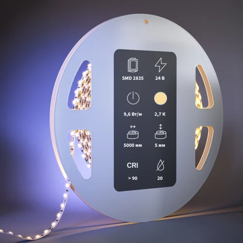 Светодиодная лента 24В 2835 9,6Вт/м 2700К 5м IP 20 201108 Maytoni цвет LED тёплый белый 2700K, световой поток 1010Lm фото 2