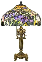 Настольная лампа Тиффани 867-804-03 Velante разноцветная 3 лампы, основание бронзовое коричневое металл в стиле тиффани цветы