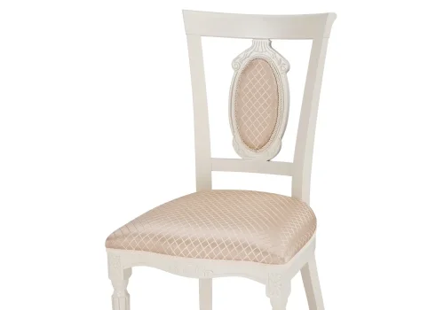 Деревянный стул Лино молочный / ромб 02 494210 Woodville, бежевый/ткань, ножки/массив бука дерево/белый, размеры - ****480*560 фото 5