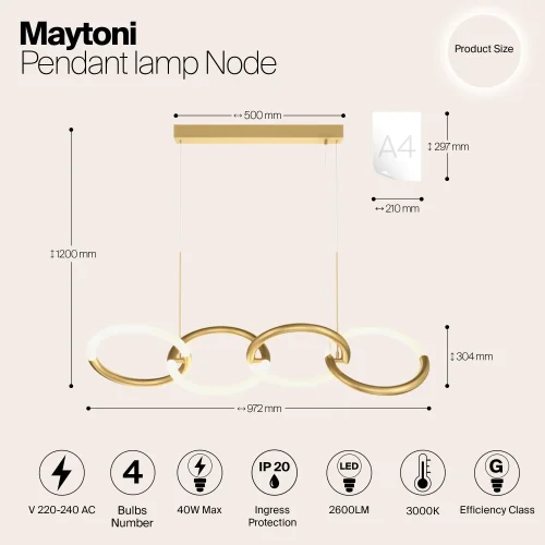 Светильник подвесной LED Node MOD165PL-L40G3K Maytoni золотой на 1 лампу, основание золотое в стиле кольца фото 5